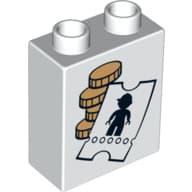 Duplo Brick 1 x 2 x 2 with Coins and Ticket with Minifig Silhouette Print