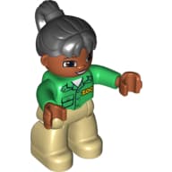 Duplo Figure with Ponytail Black, with Medium Nougat Face - Zoo Shirt