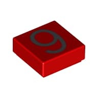 Tile 1 x 1 with Silver Number 9 Print