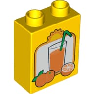 Duplo Brick 1 x 2 x 2 with Oranges and Glass of Orange Juice with Straw Print with Bottom Tube