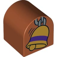 Duplo Brick 2 x 2 x 2 Curved Top with Gold Bell Print