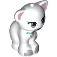 Animal, Cat, Sitting with Medium Azure Eyes, Collar, Bright Pink Ears, Pendant, Light Bluish Gray Markings Print