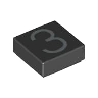 Tile 1 x 1 with Silver Number 3 Print