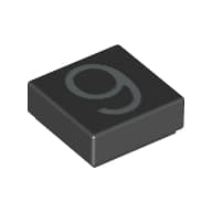 Tile 1 x 1 with Silver Number 9 Print