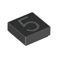 Tile 1 x 1 with Silver Number 5 Print