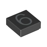 Tile 1 x 1 with Silver Number 6 Print