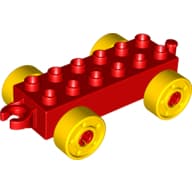 Duplo Car Base 2 x 6 with Fake Bolts, Open Hitch End and Yellow Wheels