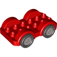 Duplo Car Base 2 x 6 - 4 Flat Silver Wheels with Black Tires on 4 Fixed Axles
