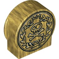 Duplo Brick 1 x 3 x 2 Round Top, Cut Away Sides with Skull and Crossbones in Laurel Wreath Print
