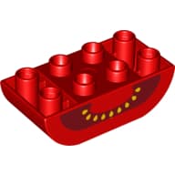 Duplo Brick 2 x 4 Curved Bottom with Tomato Yellow Seeds and Black Cavity Print