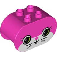 Duplo Brick 2 x 4 x 2 Rounded Ends with Bunny Face with Green Eyes and Eyelashes Print