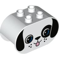 Duplo Brick 2 x 4 x 2 Rounded Ends with Dog Face with Black Ears and Blue Eyes Print