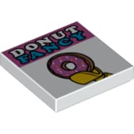 Tile 2 x 2 with 'DONUT FANCY' and Doughnut in Minifig Hand Print