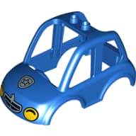 Duplo Car Body High Cab with 2 Top Studs, and Yellow Headlights and Police Badge Print