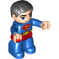 Duplo Figure with Parted Wavy Hair Black, with Light Nougat Face (Superman)
