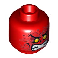 Minifig Head Infearno, Yellow Eyes, Dark Red Wrinkles, Bared Teeth Print [Hollow Stud]