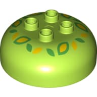 Duplo Brick Round 4 x 4 Dome Top with 2 x 2 Studs - Green and Yellow Flowers/Leaves Print