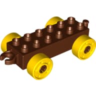 Duplo Car Base 2 x 6 with Fake Bolts, Open Hitch End and Yellow Wheels