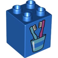 Duplo Brick 2 x 2 x 2 with Toothbrushes in Cup Print