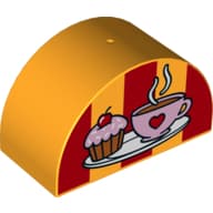 Duplo Brick 2 x 4 x 2 Curved Top with Cup with Heart and Cupcake on Plate Print