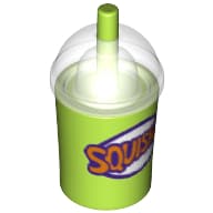 Equipment Cup and Straw with Trans Clear Dome Lid and Dark Purple and Orange 'SQUISHEE' Print