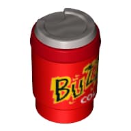 Equipment Cup with Take Out Lid and Flat Silver Lid and 'BUZZ COLA' Print