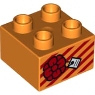 Duplo Brick 2 x 2 with Present with Red Bow and White Gift Tag on Red Striped Gift Paper Print