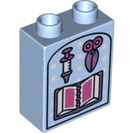 Duplo Brick 1 x 2 x 2 with Bottom Tube and Scissors, Syringe and Book Print