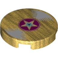 Tile Round 2 x 2 with Bottom Stud Holder with Vinyl Record with Magenta Center and Star Print