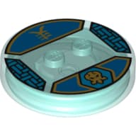 Function Brick Round 4 x 4 x 2/3 with 2 Studs and Gold Jay Symbol and Asian Character Print