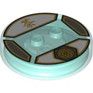 Function Brick Round 4 x 4 x 2/3 with 2 Studs and Gold Sensei Wu Symbol and Asian Character Print