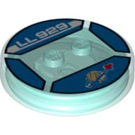 Function Brick Round 4 x 4 x 2/3 with 2 Studs and Faded Space Symbol and 'LL 929' Print