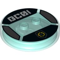 Function Brick Round 4 x 4 x 2/3 with 2 Studs and Bad Cop Symbol and White 'BC01' Print