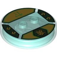 Function Brick Round 4 x 4 x 2/3 with 2 Studs and Green and Gold Lloyd Symbol and Asian Character Print