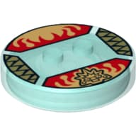 Function Brick Round 4 x 4 x 2/3 with 2 Studs and Gold Chima Croc Symbol and Red Fire Print