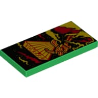 Tile 2 x 4 - Yellow and Red 'DEFENDER' Figure with Stripes - Smoke and Fire Print