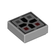Tile 1 x 1 with Black Cross, Dark Bluish Grey/Dark Red Button print