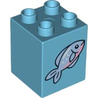 Duplo Brick 2 x 2 x 2 with Fish with Pink Belly Print