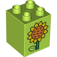 Duplo Brick 2 x 2 x 2 with Stem, Leaf and Orange and Yellow Sunflower on Both Sides Print