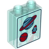 Duplo Brick 1 x 2 x 2 with Planets, Stars & Spaceship on White Grid Print