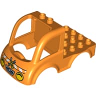 Duplo Car Body Truck 4 x 4 Flatbed with 2 Top Studs, Grille and Headlights, White Danger Stripes, Wrench and Screwdriver Print