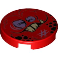 Tile Round 2 x 2 with Bottom Stud Holder with Nexo Knights Globlin Injured Face Print