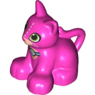 Duplo Animal Cat / Kitten Sitting, Lime Eyes, White Stitch Lines and Whiskers, Collar with Paw Print Tag Print