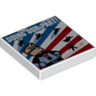 Tile 2 x 2 with Red White Blue Stripes and 'DOING OUR PART!' Superheroes print