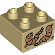 Duplo Brick 2 x 2 with 2 Worms Print