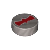 Tile Round 1 x 1 with Red Bat Print