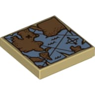 Tile 2 x 2 with Treasure Map with Compass and Dark Brown 'X' Print