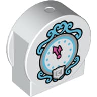 Duplo Brick 1 x 3 x 2 Round Top, Cut Away Sides with Dark Azure & Silver Clock Face, Dark Pink Clock Hands, with 'C' in Shield Print