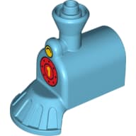 Duplo Train Front, Steam Engine 2 x 4 with Cow Catcher and Yellow Headlight above Red Boiler Circle with Yellow '1' Print