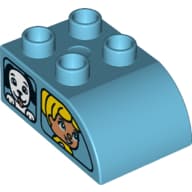 Duplo Brick 2 x 3 with Curved Top - Dual Side Print Windows / Side A Duplo Girl and Dog / Side B Boy and Cat
